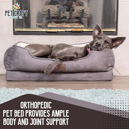 Premium Orthopedic Lounger Dog Bed Sofa Style Couch Removable Washable Cover Joint Arthritis Relief Bolster Headrest Pet Bed for Small Dogs Medium Large Breed Dogs, Cream (8730)