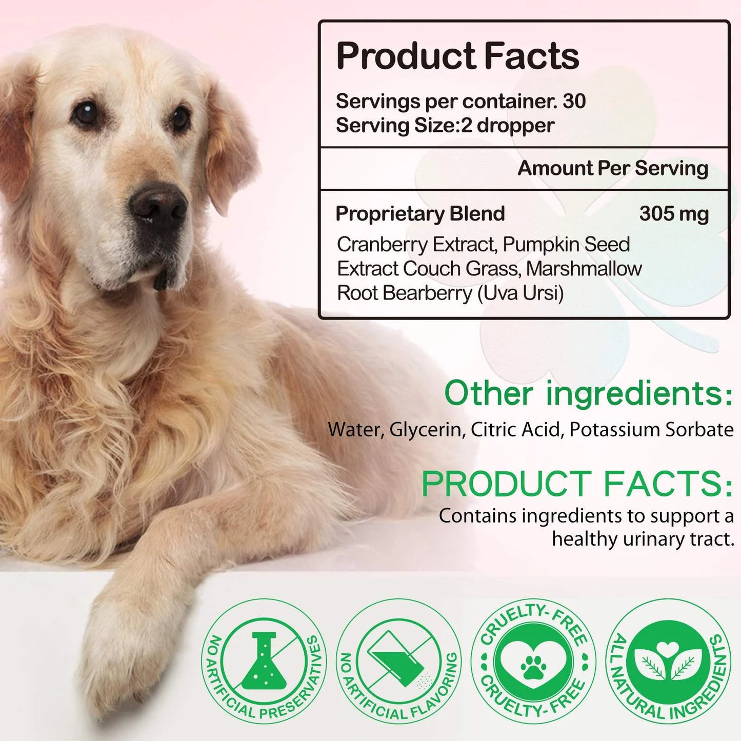 Urinary Tract Infection Drops for Dog | Natural Cranberry, Kidney + Bladder Support Supplement Dog Renal Health & Care (2 Fl Oz) - 1Pack