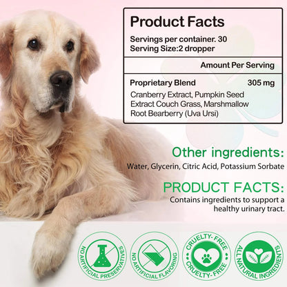 Urinary Tract Infection Drops for Dog | Natural Cranberry, Kidney + Bladder Support Supplement Dog Renal Health & Care (2 Fl Oz) - 1Pack