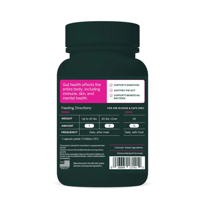 Gut Health Extra Strength Probiotic Capsules for Dog & Cat, Unflavored 120 Count Bottle