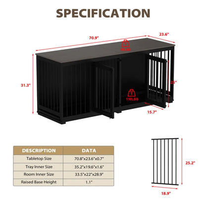 Large Dog Crate with Tray and Divider