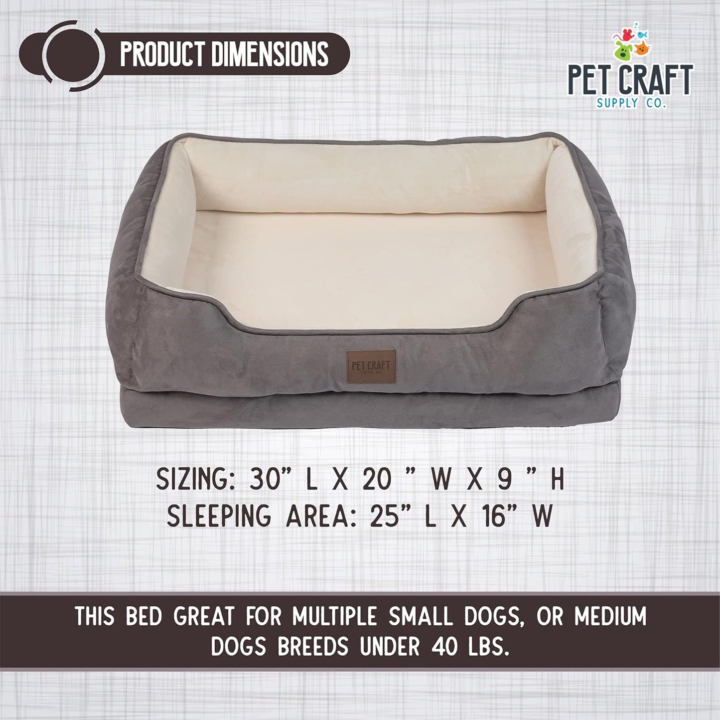 Premium Orthopedic Lounger Dog Bed Sofa Style Couch Removable Washable Cover Joint Arthritis Relief Bolster Headrest Pet Bed for Small Dogs Medium Large Breed Dogs, Cream (8730)