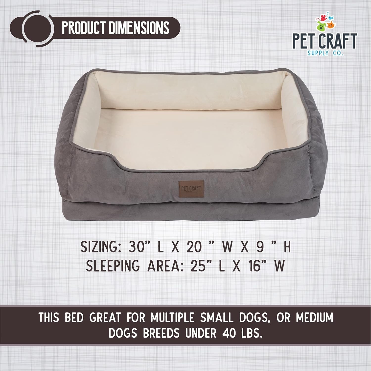 Premium Orthopedic Lounger Dog Bed Sofa Style Couch Removable Washable Cover Joint Arthritis Relief Bolster Headrest Pet Bed for Small Dogs Medium Large Breed Dogs, Cream (8730)