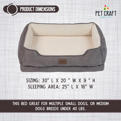 Premium Orthopedic Lounger Dog Bed Sofa Style Couch Removable Washable Cover Joint Arthritis Relief Bolster Headrest Pet Bed for Small Dogs Medium Large Breed Dogs, Cream (8730)
