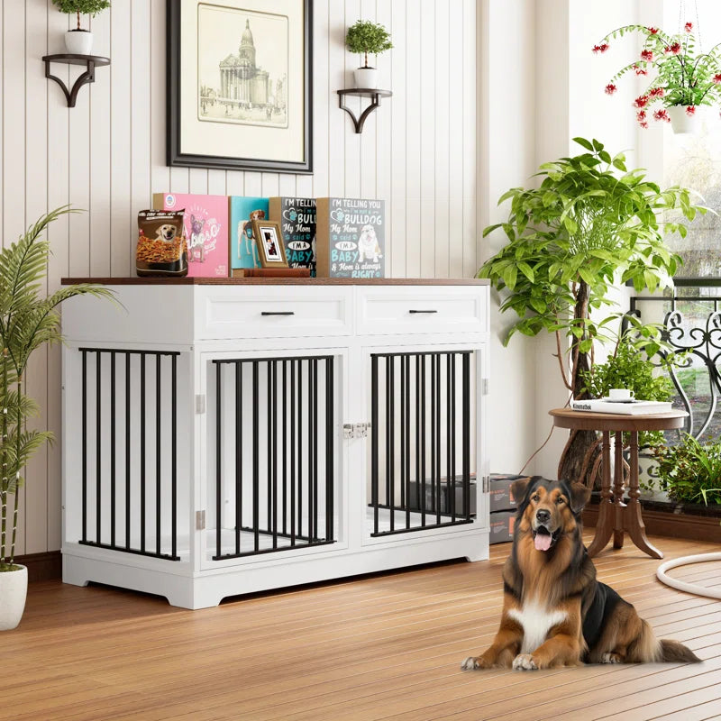 Chesterle Large Dog Crate Furniture Style with 2 Drawers and Divider