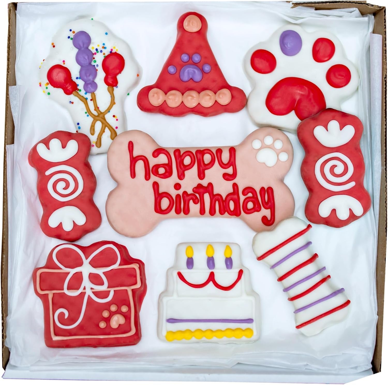 Wufers Dog Birthday Cookie Box - Dog Cookies, Human Grade Ingredients, Cute Hand Decorated and Gentle for Tummies of All Breed Sizes - 9 Cookies, Birthday Girl