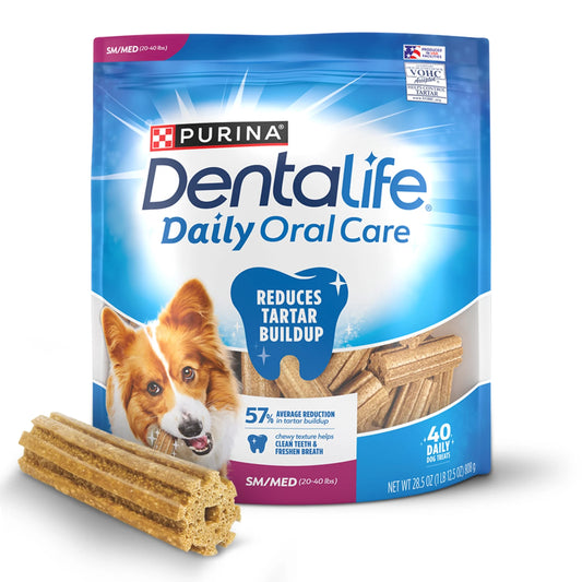 Purina  Daily Oral Care Chicken Flavor Small/Medium Breed Dog Dental Chews – 28.5 Oz Pouch (40Ct)