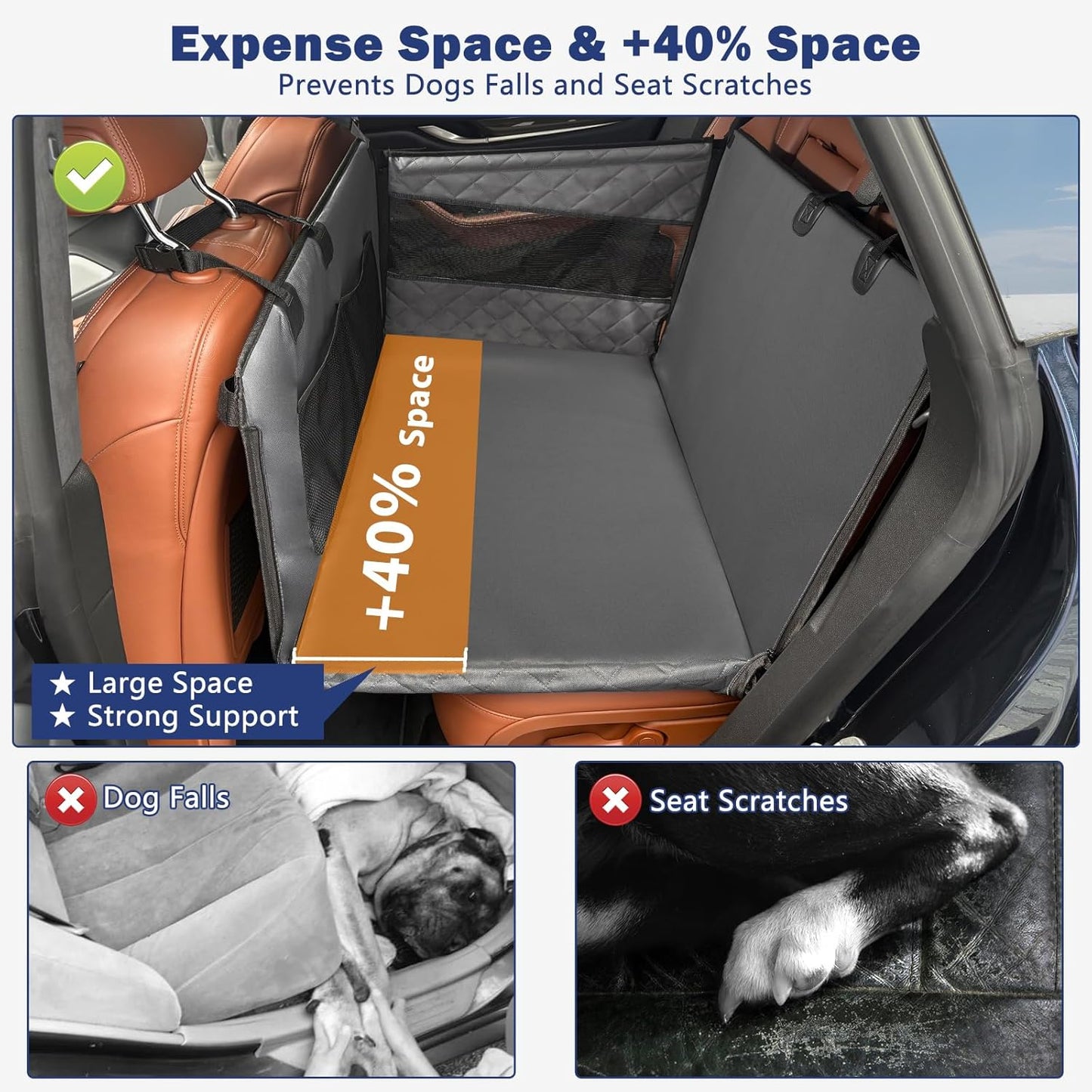 Dog Car Seat for Large Medium Dogs, Back Seat Extender for Pets, Waterproof Pet Carseat for Medium Sized Dog, Hammock for Pet, with Storage Pocket for Cars/Suv/Truck(L)