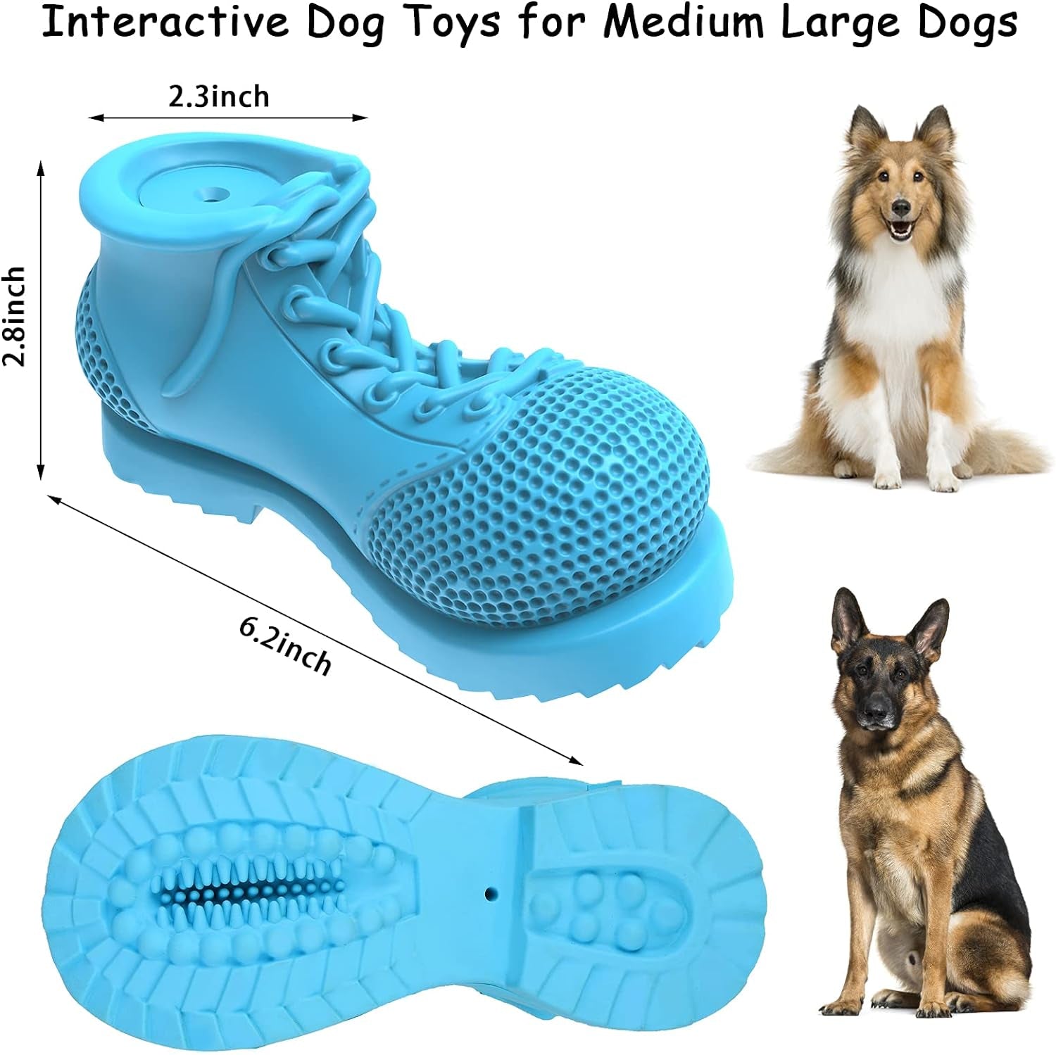 Dog Chew Toys - Squeaky, Tough & Tear-Resistant, Reduces Plaque & Tartar, Shoe Shape for Small & Medium Dogs (Blue)