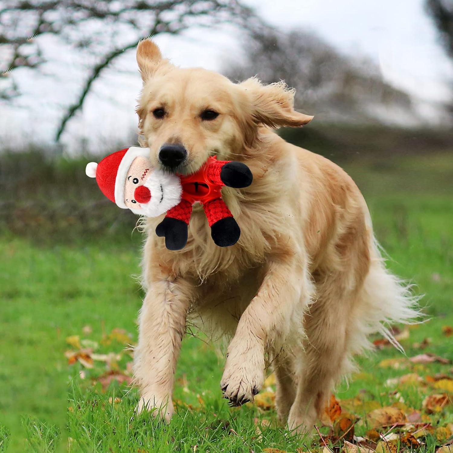 Christmas Squeaky Dog Toys, Durable Rubber Dog Chew Bite Toy Stuffed Dog Toys, Funny Interactive Dog Toys with Crinkle Paper for Puppy Small Medium Pets Dogs (Santa Claus)