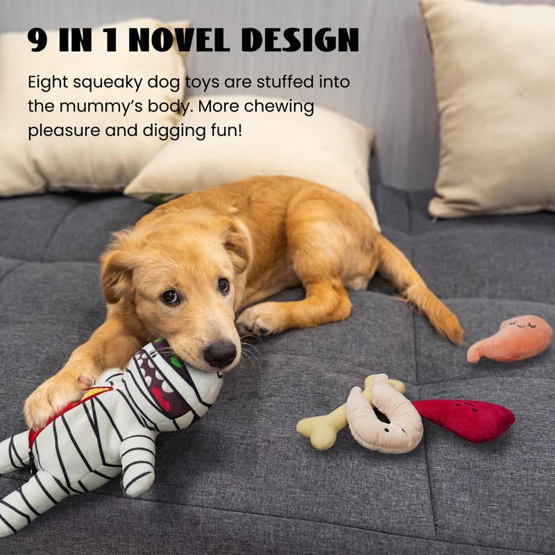 Nocciola 9-In-1 Zombie Plush Squeaky Dog Toy Set - Perfect Christmas Gift for Small & Medium Dogs!