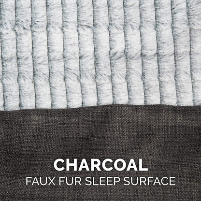 Orthopedic Dog Bed for Large Dogs W/ Removable Bolsters & Washable Cover, for Dogs up to 125 Lbs - Luxe Faux Fur & Performance Linen Sofa - Charcoal, Jumbo Plus/Xxl
