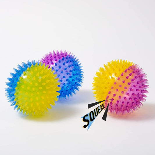 Squeaky Dog Toy Balls for Medium and Large Dogs, 3.5″ Interactive Fetch Ball Puppy Chew Toy Spike Ball, Durable Bounce Squeak Play Catch Ball for Teeth Cleaning and Dental Care