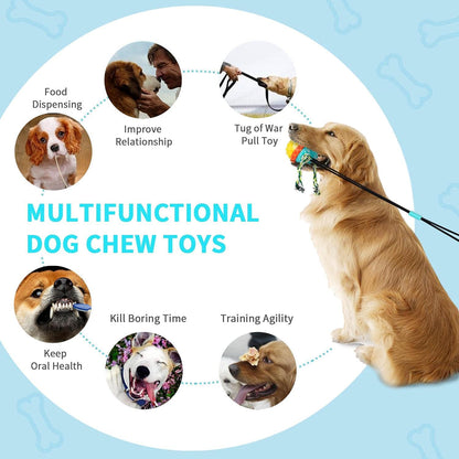 Dog Toys for Aggressive Chewers, Double Suction Cup Dogs Toys Dog Tug Toy, Dog Puzzle Chew Interactive Dog Toys Squeaky Molar Bite Ball for Teeth Cleaning & Food Dispensing