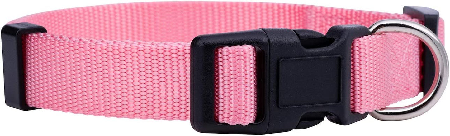 Basic Nylon Dog Collar, Adjustable for Small, Medium, Large Pet and Puppies Accessories, Cute Colors for Male, Female, Boy, Girl, Puppy (Small, Pink)