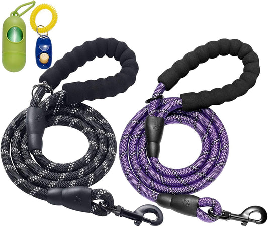2 Pack 5 FT Heavy Duty Dog Leash with Comfortable Padded Handle Reflective Dog Leashes for Medium Large Dogs (S)
