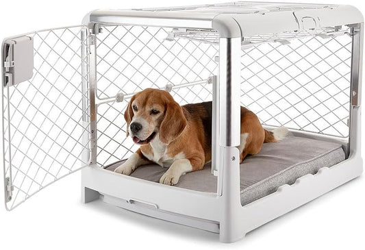Revol Collapsible Dog Crate with Wheels - Premium Portable Dog Crate - Safe, Stylish, and Convenient Indoor Kennel (Ash, Medium)