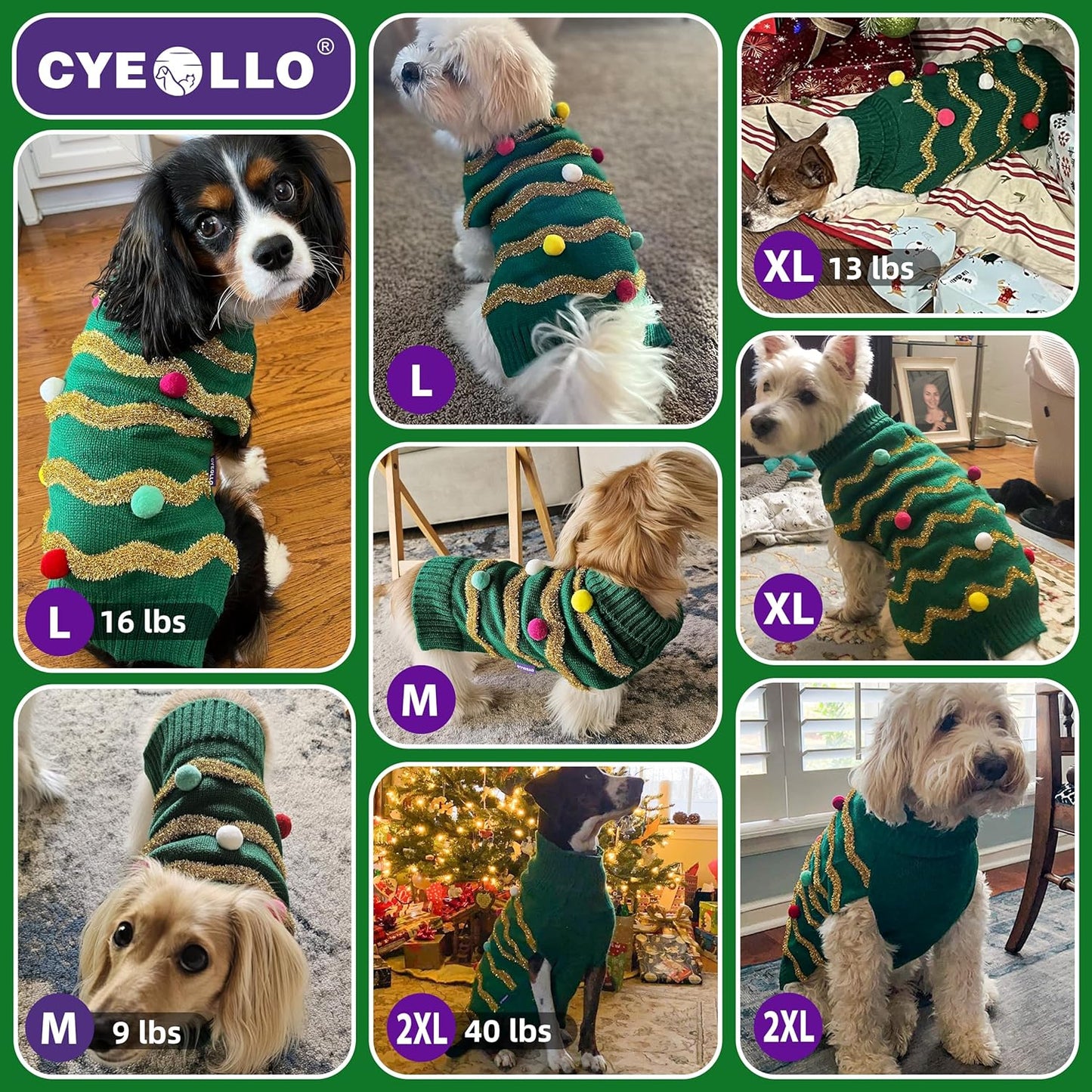 Christmas Sweater for Large Dogs - Warm Turtleneck Xmas Outfit with Leash Hole - Holiday Dog Clothes XXXL