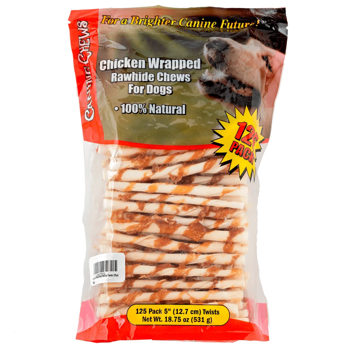 5" Chicken-Wrapped Rawhide Twist Stick Chews for Dogs (18.75 Oz) | All-Natural Long-Lasting Dental Treats for Small Dogs (125 Pack)