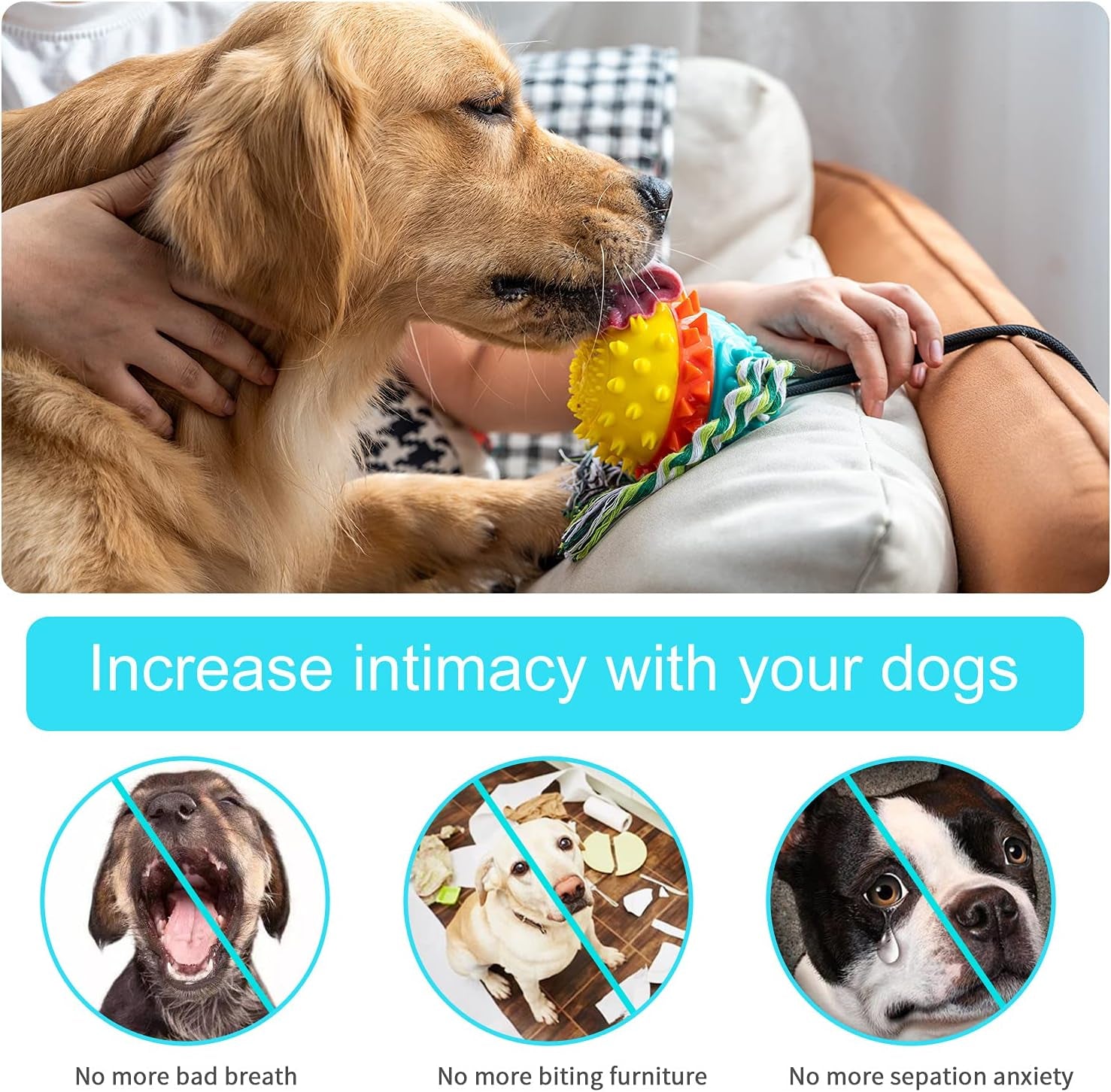 Dog Toys for Aggressive Chewers, Double Suction Cup Dogs Toys Dog Tug Toy, Dog Puzzle Chew Interactive Dog Toys Squeaky Molar Bite Ball for Teeth Cleaning & Food Dispensing