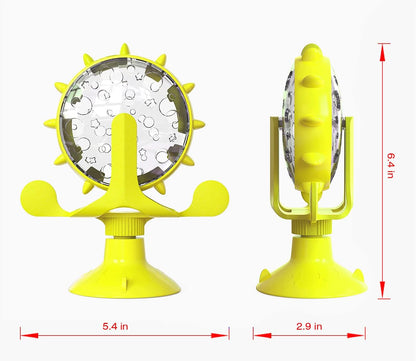 Dog Puzzle Toys,Cat Slow Feeder Windmill Treat Dispensing Dog Toys Powerful Suction Cup Dog Treat Toy Cat Puzzle Feeder Interactive Dog Toys Cat Toys (Yellow)