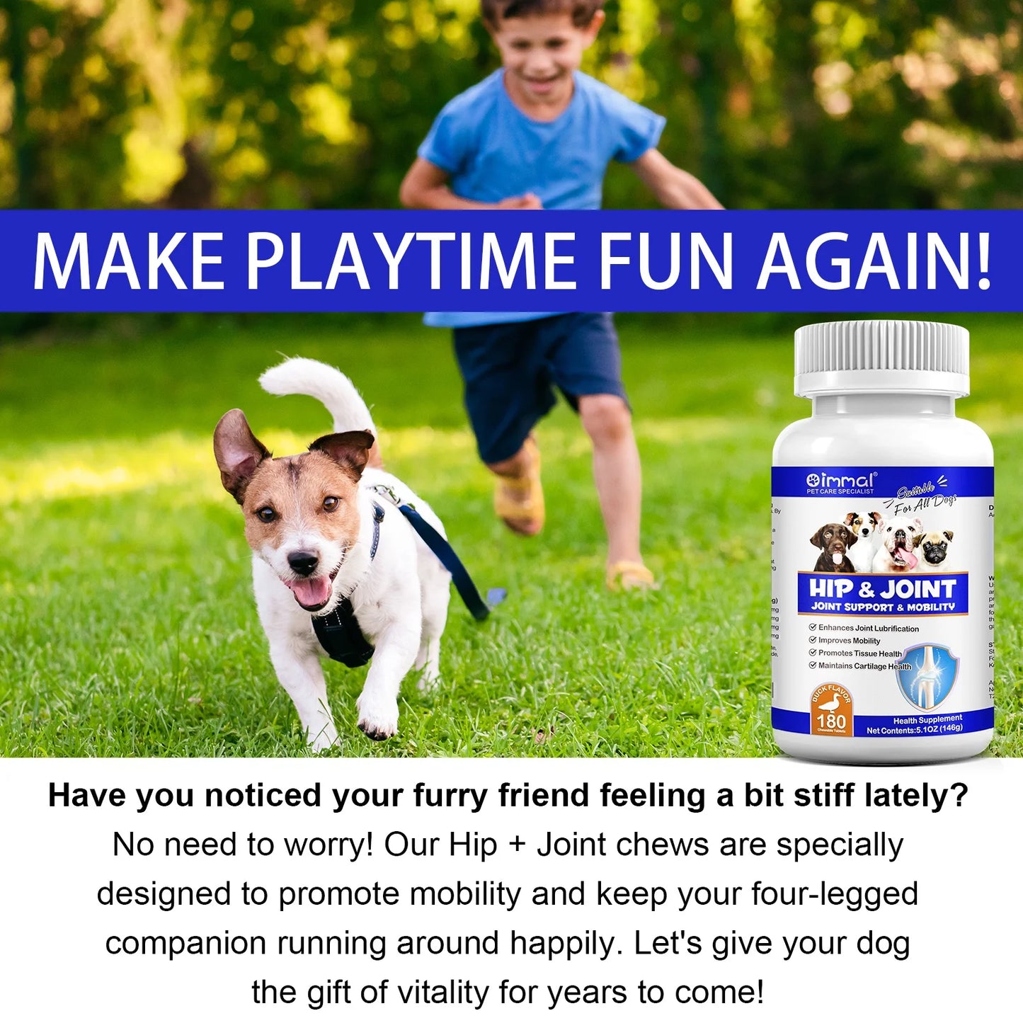 Hip & Joint Chewable Tablets for Dog, Health Supplement with Chondroitin for Dogs Mobility Support & Dog, 180P*2 Chewable Supplement for Dogs Joint Health
