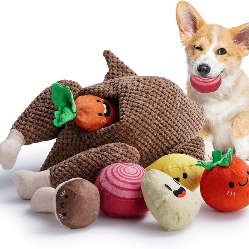 Nocciola Thanksgiving Turkey Dog Toy - 7-in-1 Interactive Puzzle with Squeaky Veggies for All Breeds!