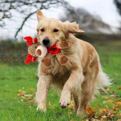 Christmas Squeaky Dog Toys, Durable Latex Rubber Chew Bite Toys Stuffed with Crinkle Paper for Puppy to Medium Pets (Elk)