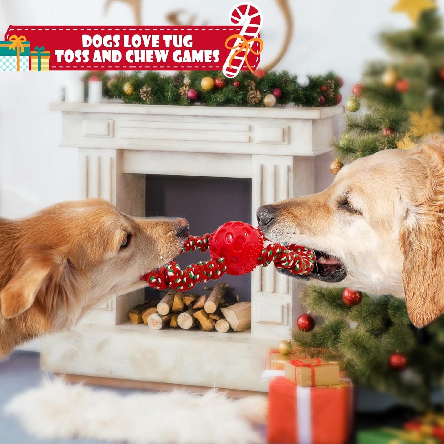 Christmas Dog Toys, 2 Pack Dog Christmas Toys, Dog Gifts for Christmas, Cotten Rope Tug of War Dog Teething for Small and Medium Dogs