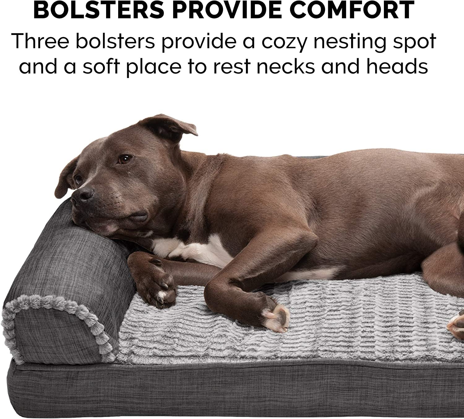 Orthopedic Dog Bed for Large Dogs W/ Removable Bolsters & Washable Cover, for Dogs up to 125 Lbs - Luxe Faux Fur & Performance Linen Sofa - Charcoal, Jumbo Plus/Xxl
