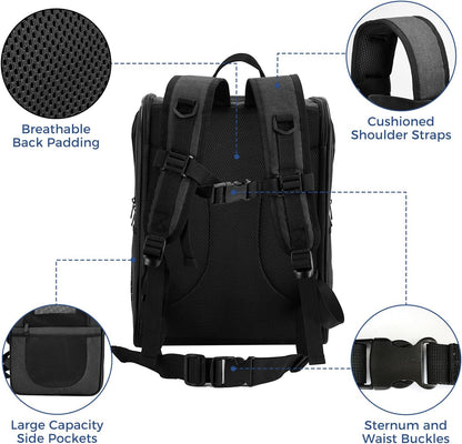 Dog & Cat Carrier Backpack for Medium/Small Pets - Ventilated Safe Design with Padded Back Support, Breathable Mesh Pet Backpack for Hiking, Travel, Outdoor (Black)