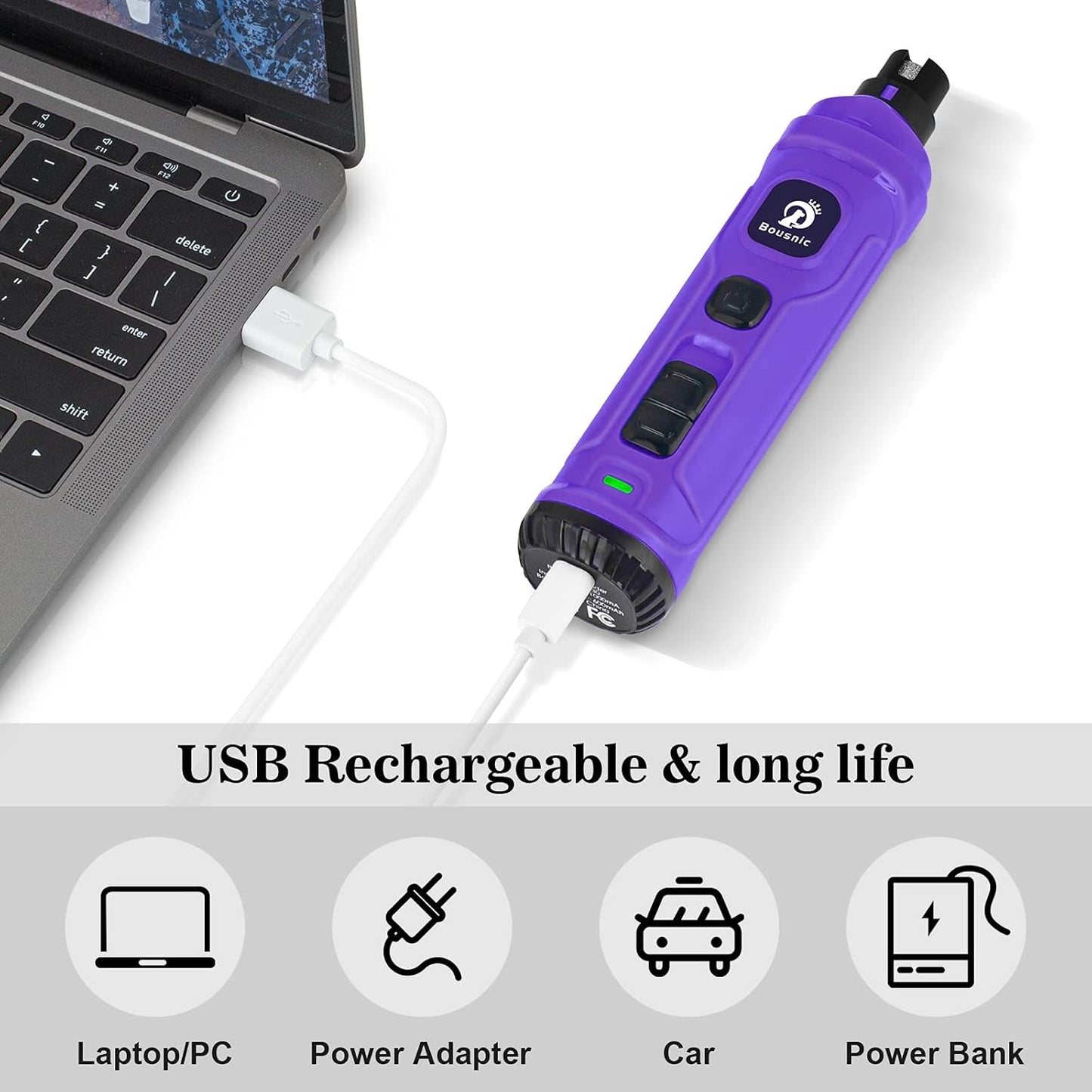 Dog Nail Grinder with 2 LED Light - Super Quiet Pet Nail Grinder Powerful 2-Speed Electric Dog Nail Trimmer File Toenail Grinder for Puppy Small Medium Large Breed Dogs & Cats (Purple)