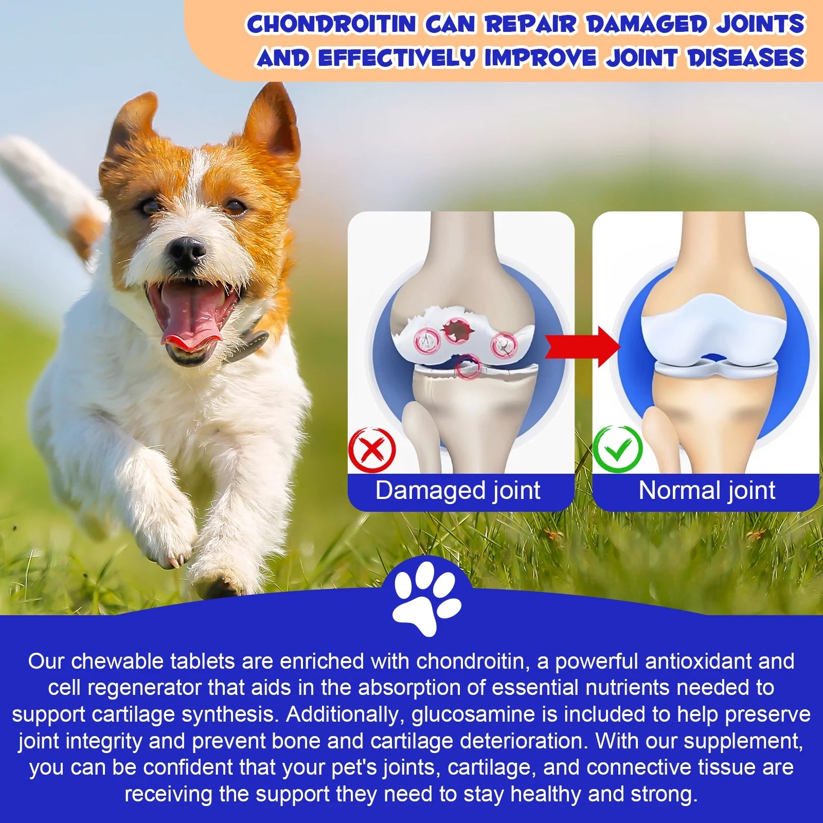 Hip & Joint Chewable Tablets for Dog, Health Supplement with Chondroitin for Dogs Mobility Support & Dog, 180P*2 Chewable Supplement for Dogs Joint Health
