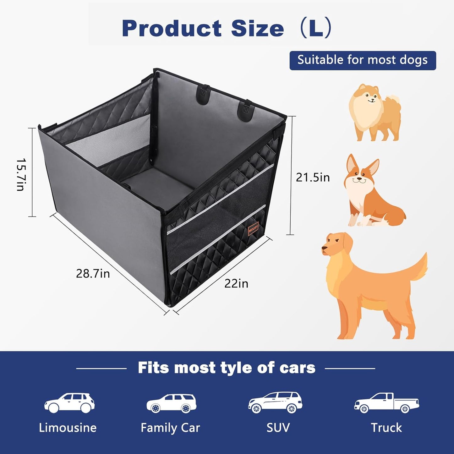 Dog Car Seat for Large Medium Dogs, Back Seat Extender for Pets, Waterproof Pet Carseat for Medium Sized Dog, Hammock for Pet, with Storage Pocket for Cars/Suv/Truck(L)